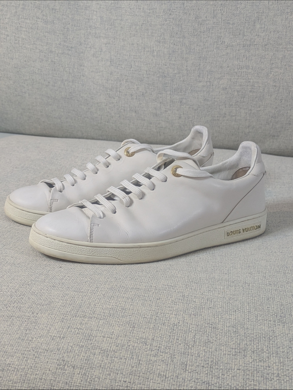 Louis Vuitton White Leather Low-Top Sneakers with Gold Eyelets EU 38 US 8